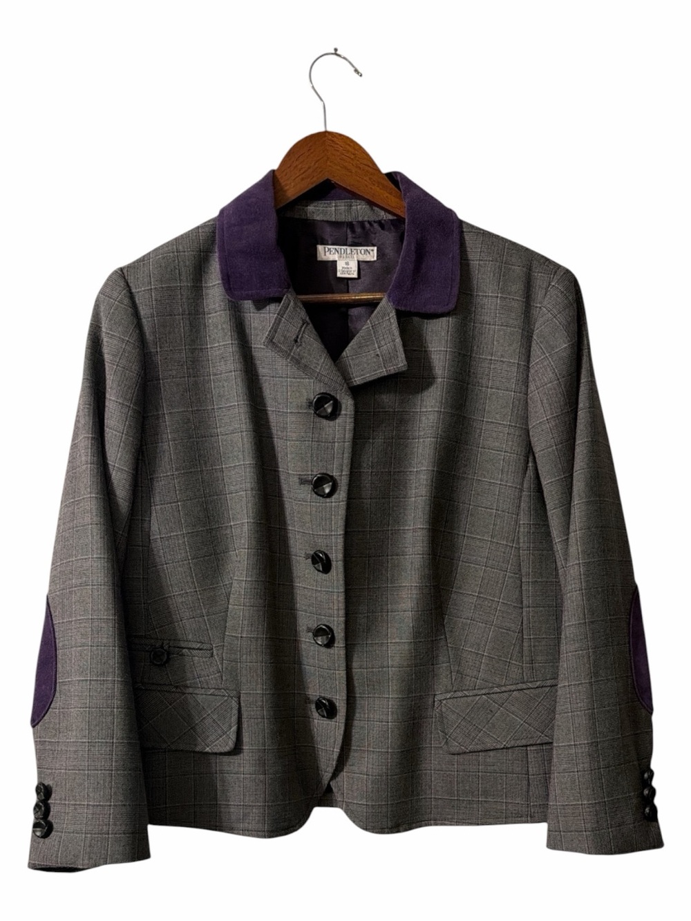 Dark Academia  HeritagePendleton Wool Plaid Blazer Purple Elbow Patch 16P
